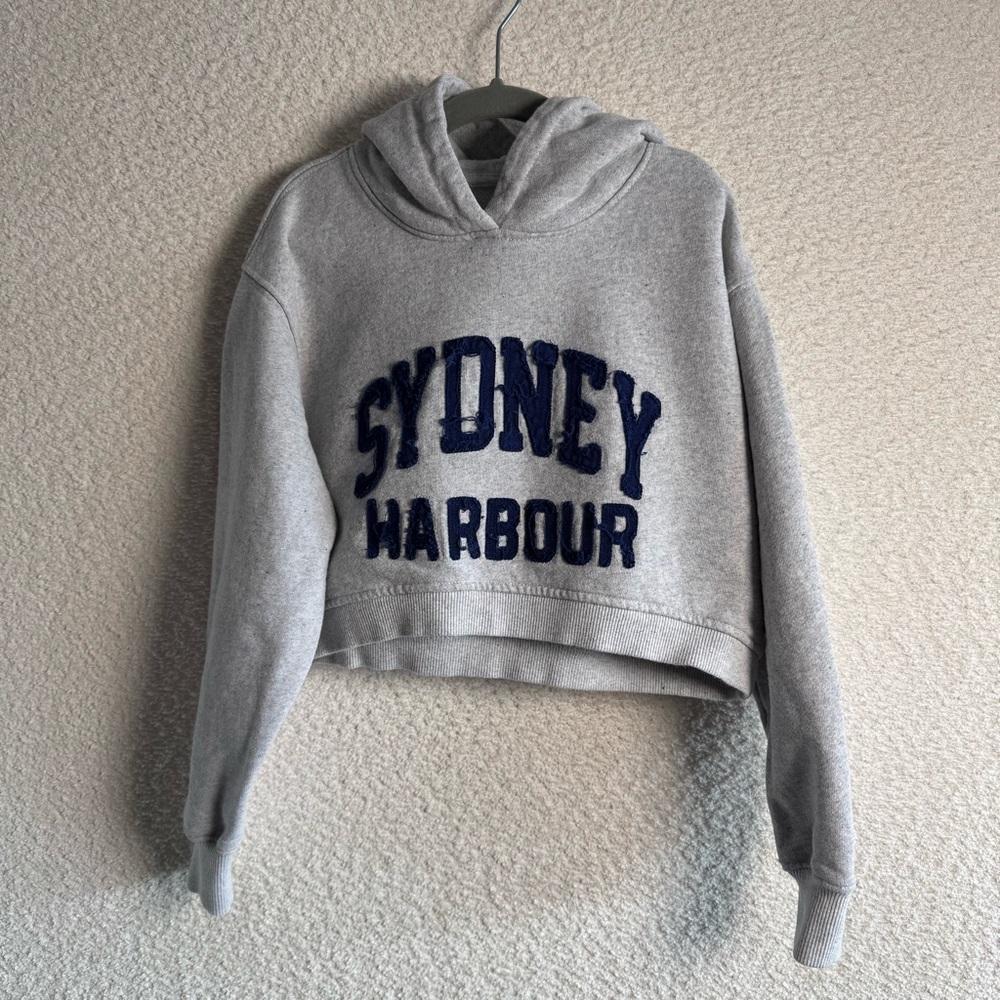 Zara Girls Gray and Navy Sydney Harbour Cropped Hoodie Sweatshirt 11-12 Years